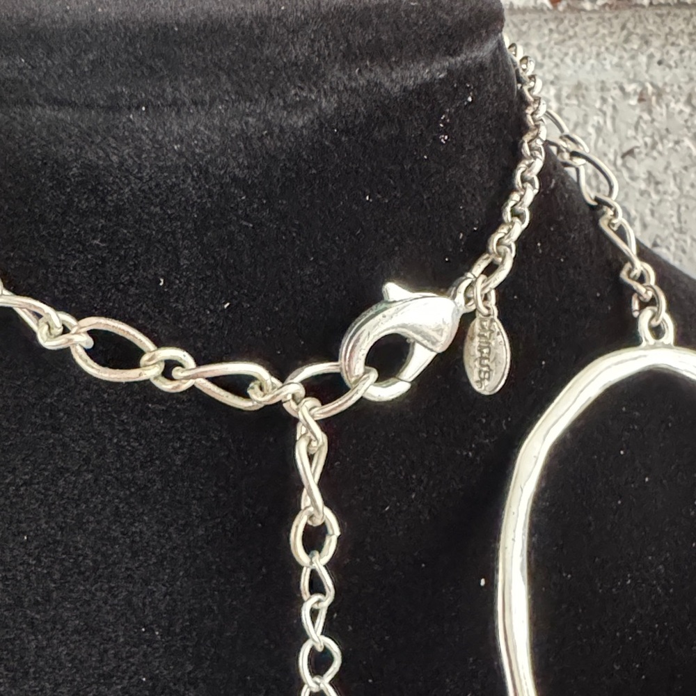 Chico’s Long Statement Silver Chain Necklace with Clear Beads - Picture 3 of 7